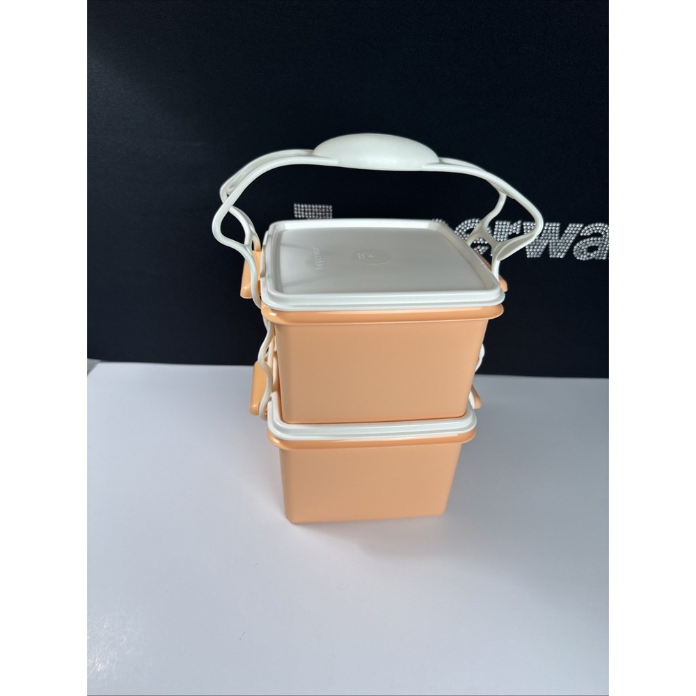 Tupperware Quartet Carry All 8 Cup Each Orange Taffy with White Seals